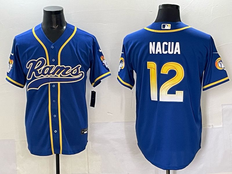 Men 2025 Los Angeles Rams #12 Nacua Blue Second generation joint name Nike Limited NFL Jersey style 01